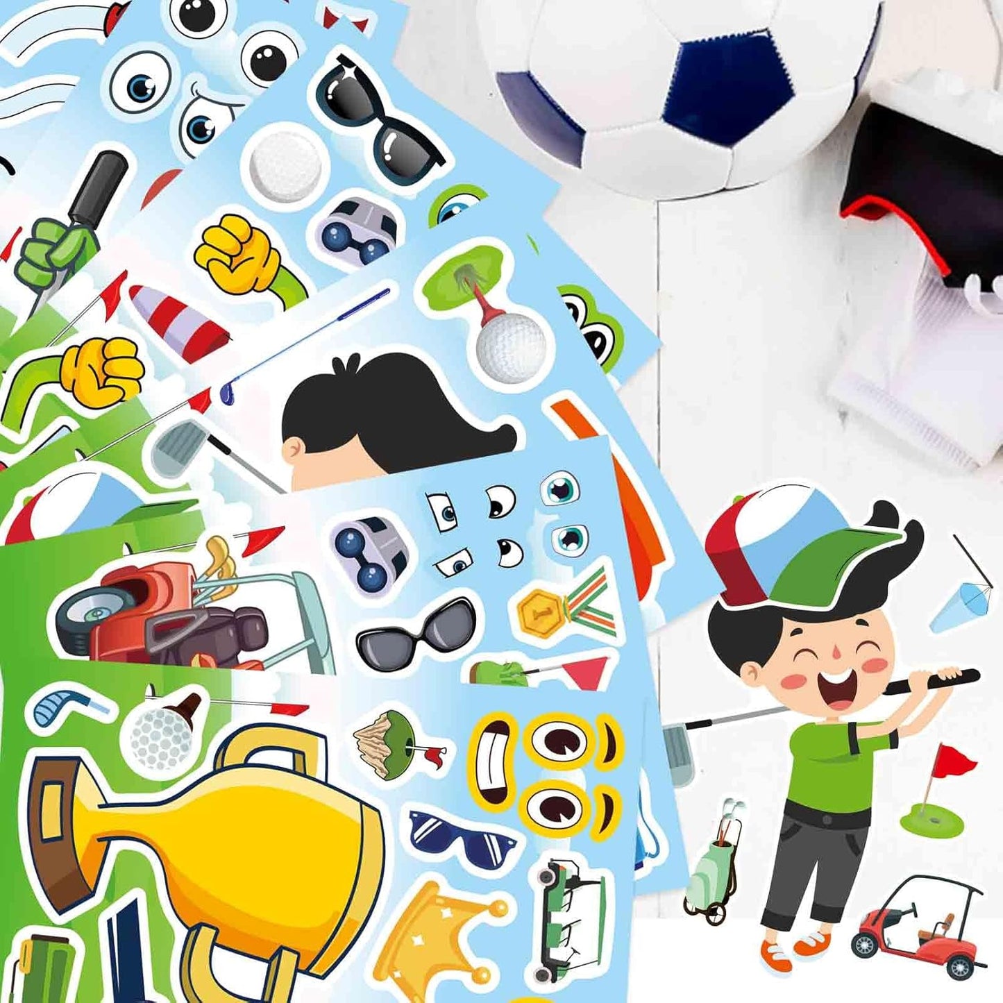 24 Sheets Make Your Own Golf Theme Stickers, Make-a-face Stickers Sport Sticker Party Favors Boys Girls Gifts Classroom School Supplies Decorations