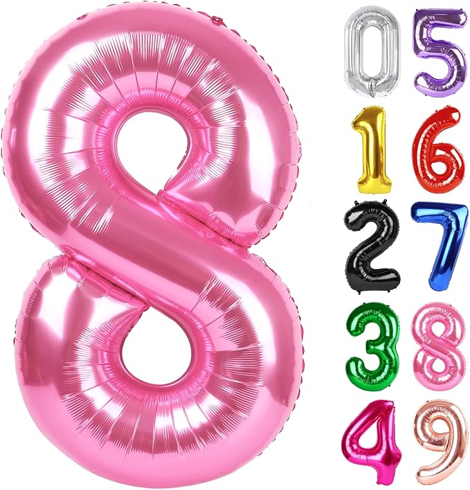 Pink Number 8 Balloon 40 Inch, 8th Birthday Party Decorations for Children, Giant 8 Foil Balloon for Party Supplies