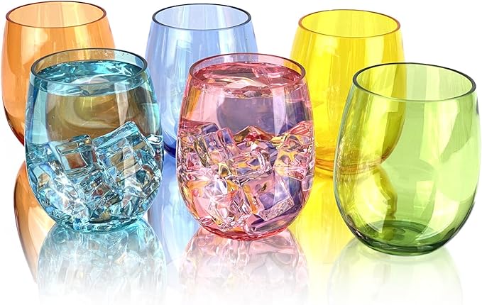 Set of 6 Acrylic Wine Glasses, 20-ounce Plastic Tumbler for Home Party Use,BPA Free,Dishwasher Safe (Multi color)
