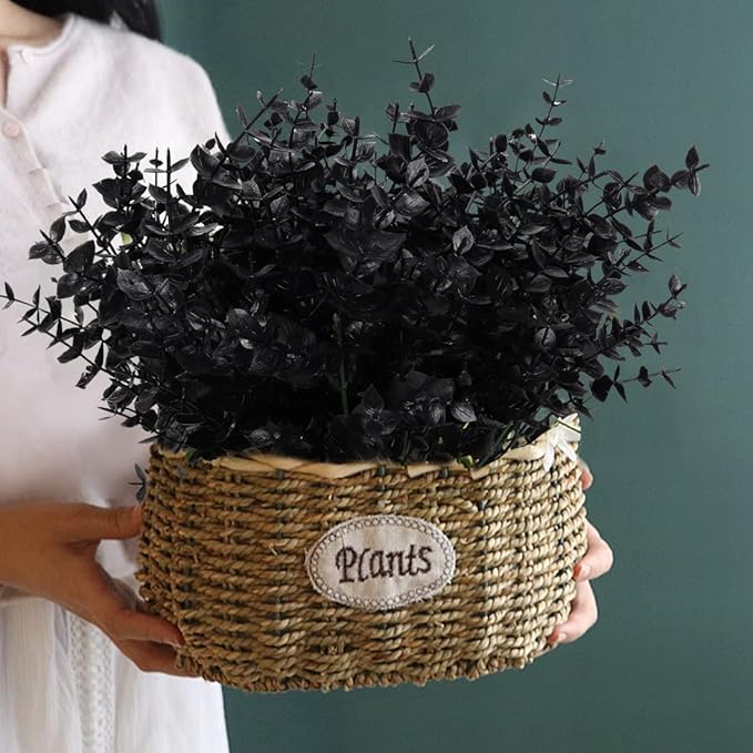 RECUTMS 12 Bundles Artificial Flowers Outdoor UV Resistant Outdoors Fake Plants Faux Plastic Flower for Hanging Planters Outside Porch Vase Home Window Decoration,Spring Decorations(Black Eucalyptus)
