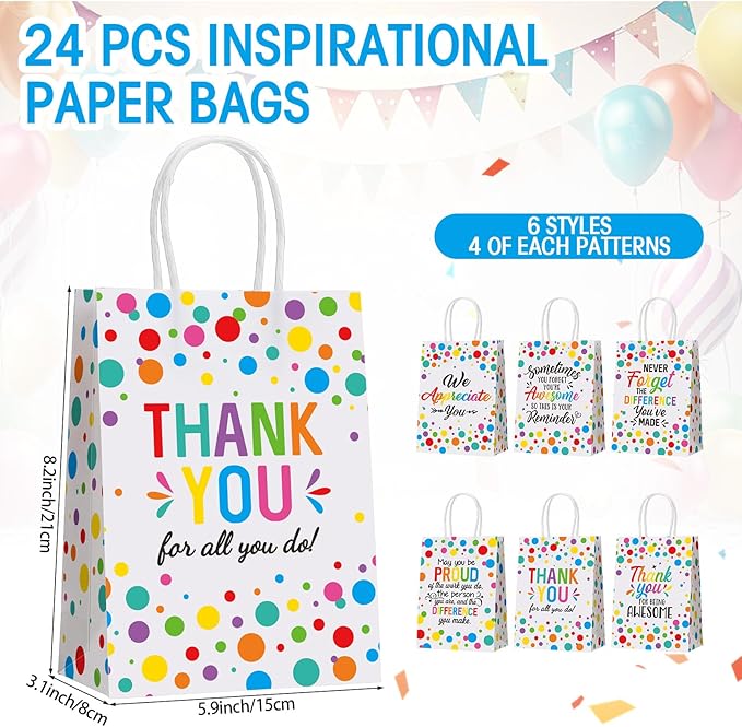 Resholder 30 Pcs Appreciation Gift Bag Inspirational Thank You Party Favor Bag with Handle We Appreciate You Portable Goodie Candy Treat Pouch Party Decor Supplies for Employee Staff Coworker Teacher