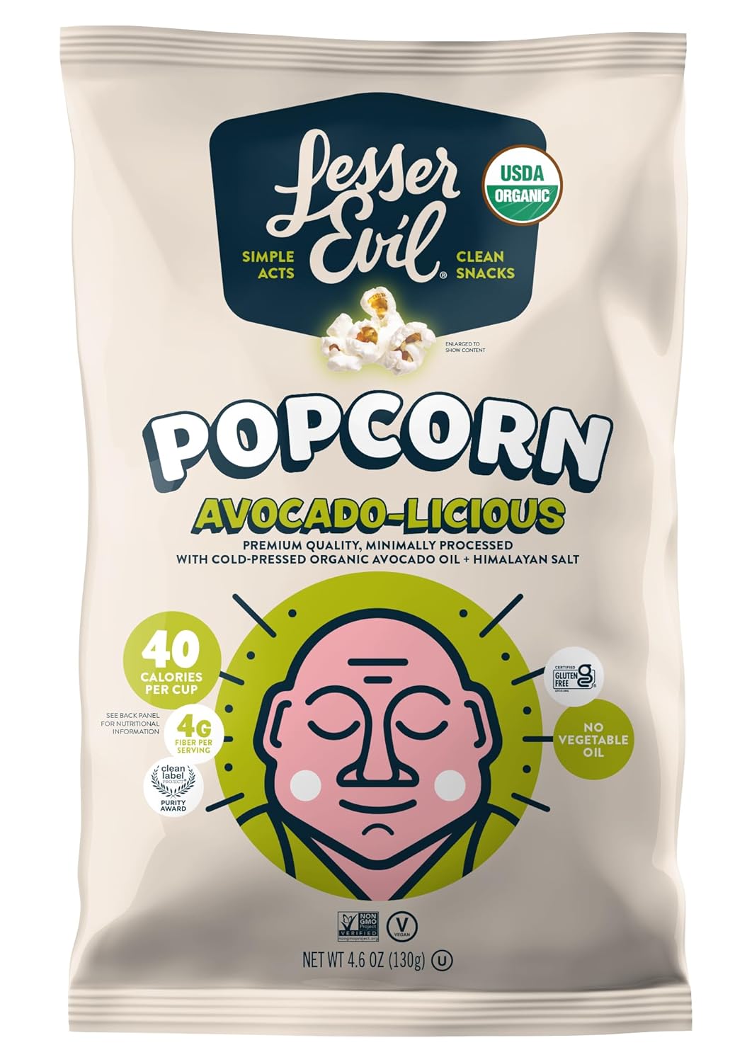 LesserEvil Avocado-licious Organic Popcorn, Amazon Exclusive, Premium Quality, Minimally Processed, No Vegetable Oil, 4.6 Oz, Pack of 3