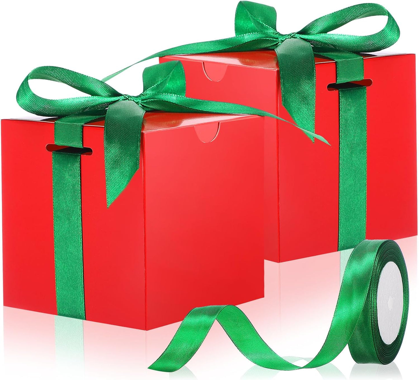 Dispowreath 48 Pcs 4x4x4 Christmas Gift Boxes with Ribbon Xmas Small Box with Lids Treat Boxes for Gift Wrapping Ornaments Wedding Holiday Birthday Party Favor(Classic)