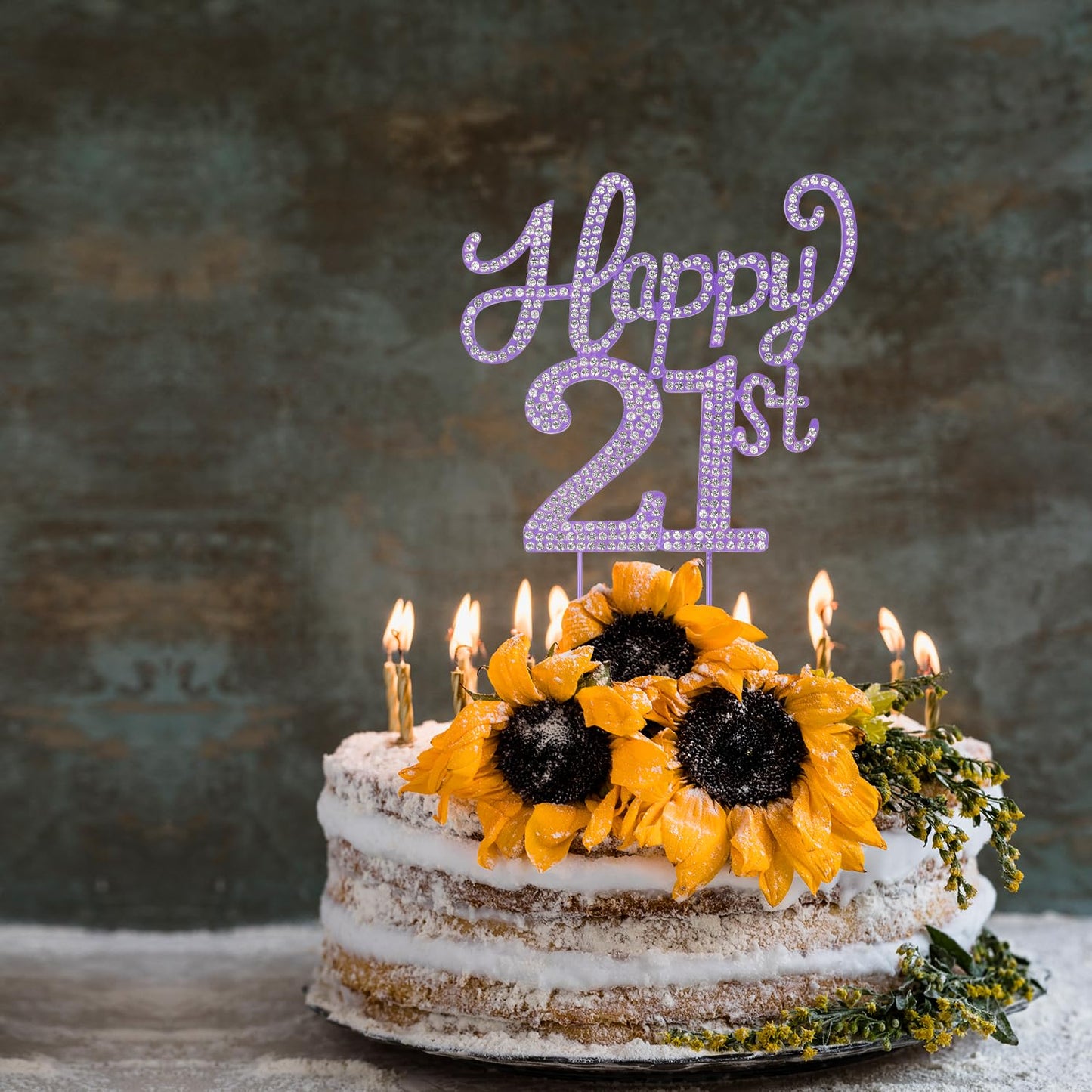 LASKYER Happy 21st Birthday Purple Rhinestone Cake Topper - 21st Birthday/Anniversary,Cheers to 21 Years Old Bday Party Metal Sparkly Centerpieces Decorations.