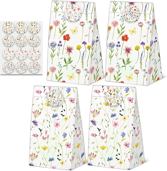 24 Pcs Wildfloral Goodie Bags with Stickers,Welcome Bags for Wedding Hotel Guests Themed Decorations Birthday Party Favor Bags,Vintage Wildfloral Party Gift Bags for Birthday Wedding Party