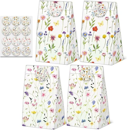 24 Pcs Wildfloral Goodie Bags with Stickers,Welcome Bags for Wedding Hotel Guests Themed Decorations Birthday Party Favor Bags,Vintage Wildfloral Party Gift Bags for Birthday Wedding Party