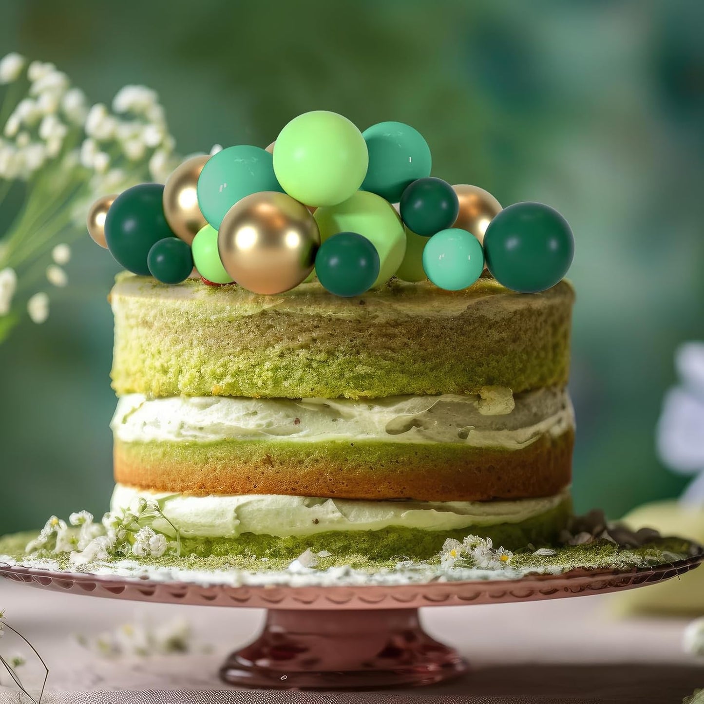 75 Pieces Cake Balls Topper Decorations Foam Cupcake Topper Mini Balloon Balls Cake Picks for Deco Birthday Party Wedding（Green Gold Series）