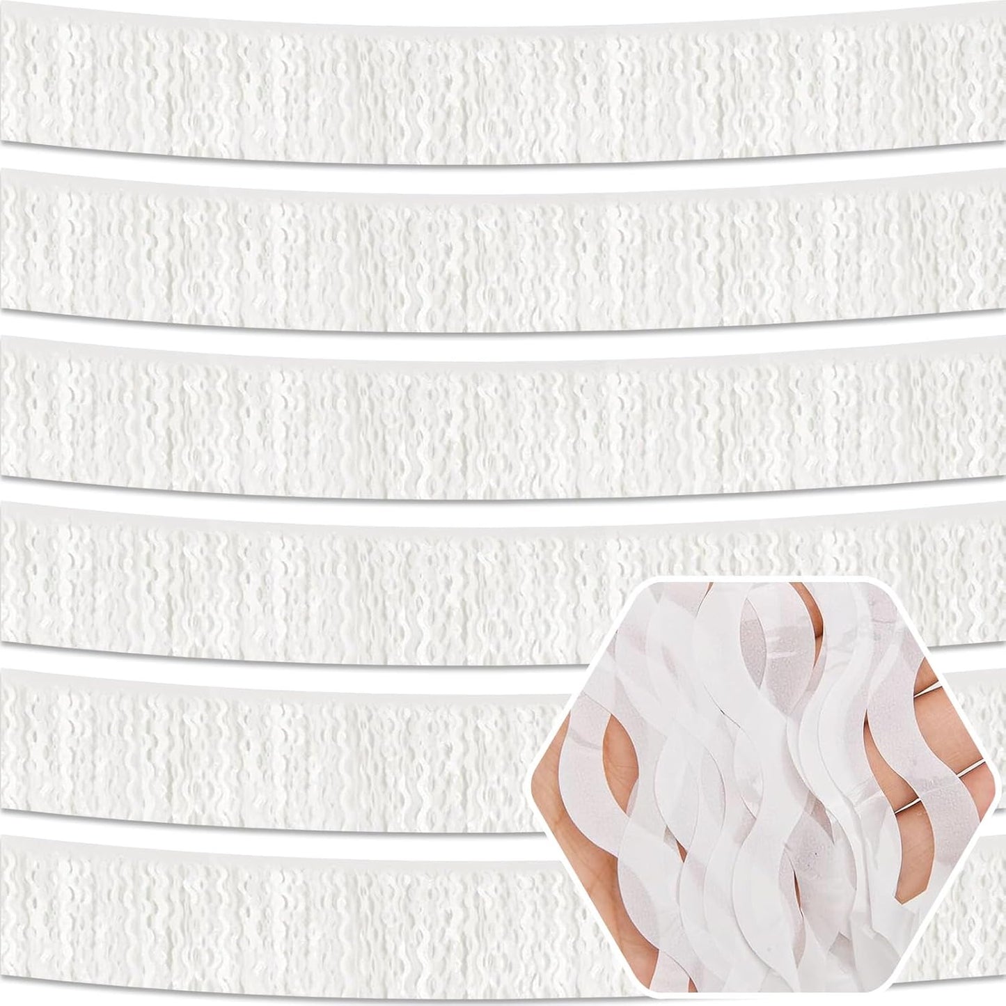 6 Pack 10 Feet White Wave Foil Fringe Garland Metallic Tinsel Streamers Banner Wall Hanging Curtain Backdrop for Parade Floats, Mother's Day, Easter, Wedding, Birthday Party Decoration