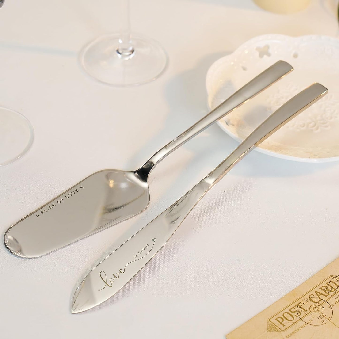 AW BRIDAL Engagement Bridal Shower Wedding Gifts for Newlywed Couples 2025, Anniversary Mr Mrs Champagne Flutes Toasting Glasses, Wedding Silver Cake Knife and Server Set with Gift Box for Bride Groom
