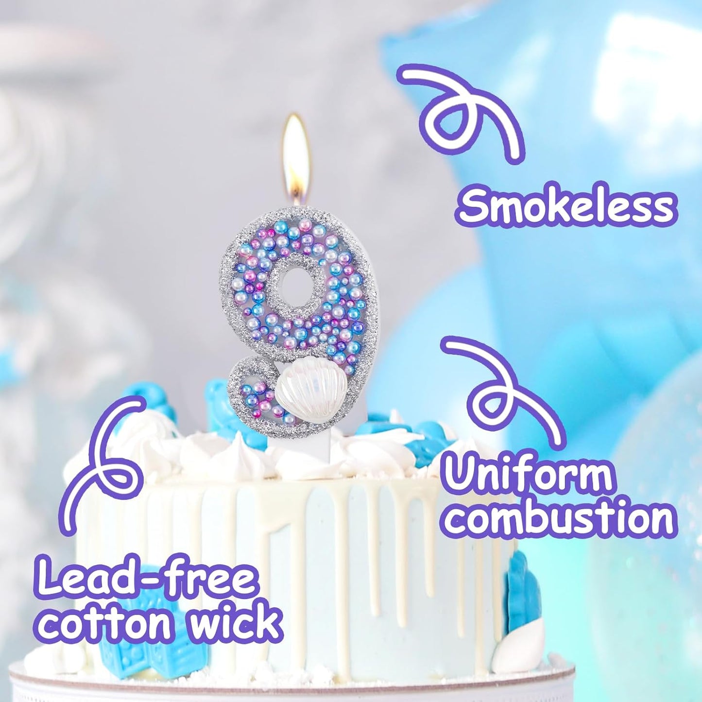Girls Glitter First Birthday Number Candle, Pink Shell Sequins Blue Purple Pearls Number Birthday Candles for Boys Girls Birthday Cakes Mermaid Themed Birthday Decorations Party Supply Number 1 Candle