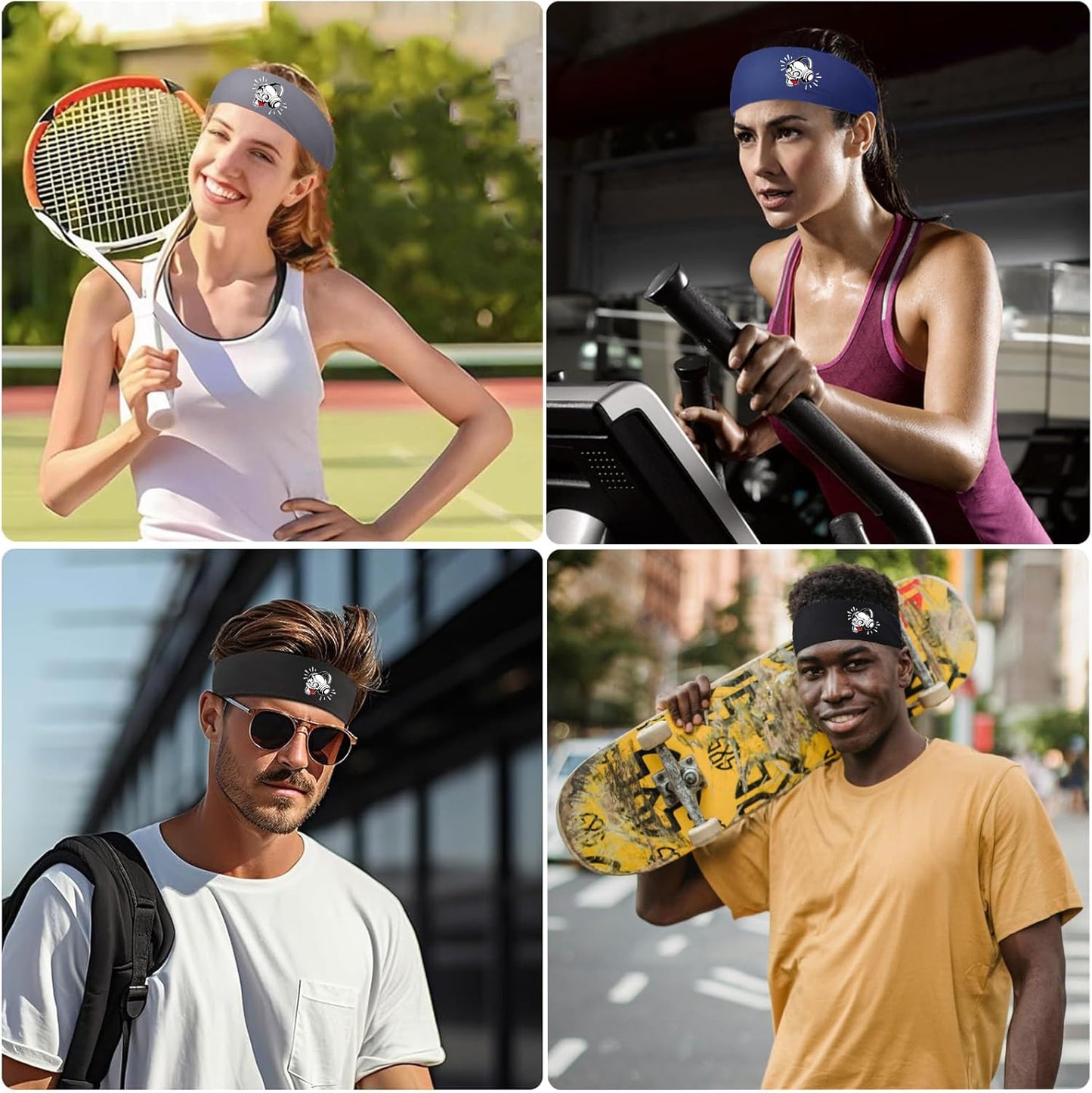 Headbands for Men 3 Pack Sport Sweat Bands Headbands Men Skull Finger Workout Sweatbands for Mens Women Head Bands Cooling Running Men's Hairband Headband