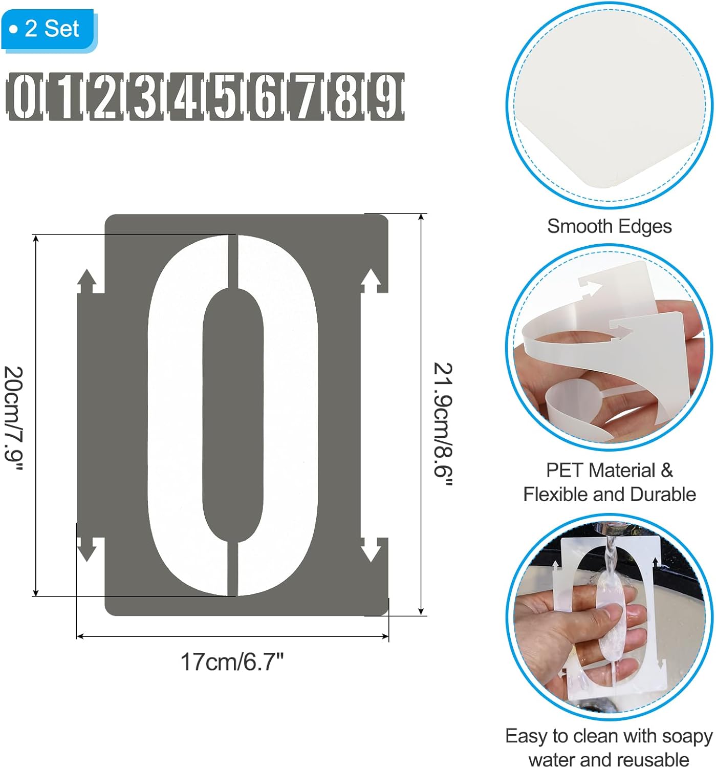 PATIKIL 20Pcs 8 Inch Large Number Stencils, 0-9 Address Number Stencil, Reusable Plastic Digital Templates for Crafts Drawing Wood Stencils White