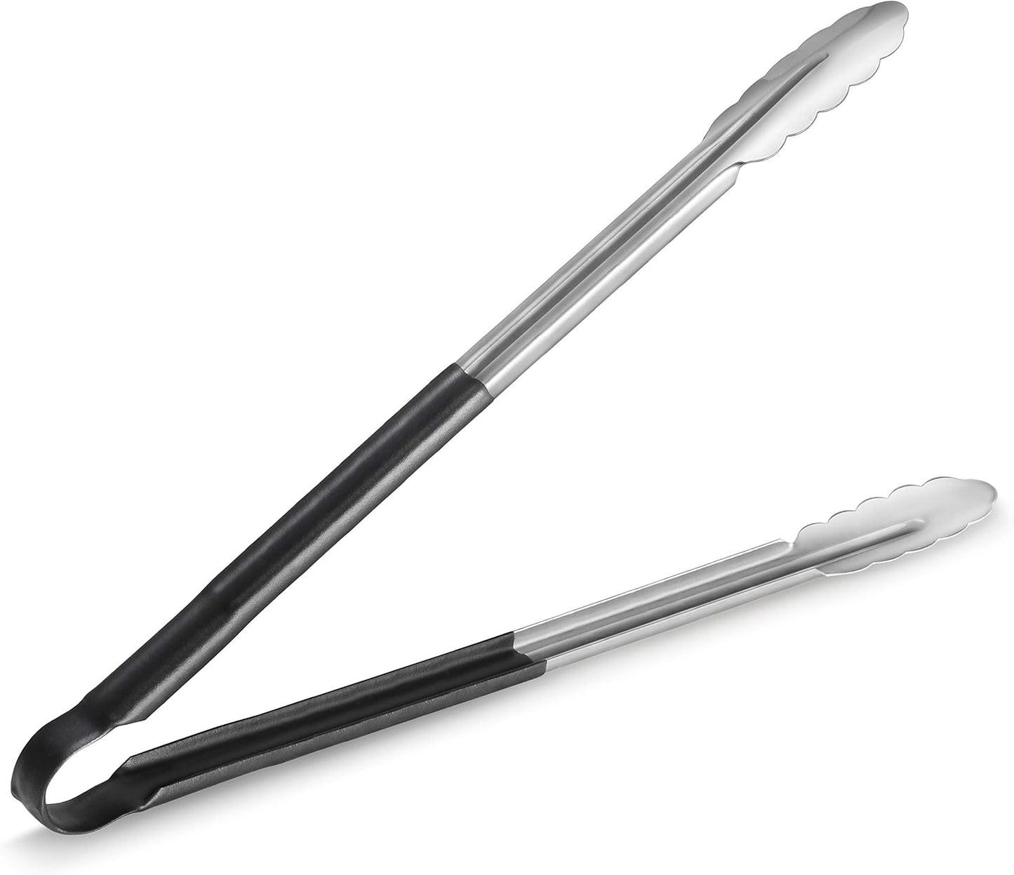 New Star Foodservice 35797 16-Inch Utility Spring Tongs, Stainless Steel, Vinyl Coated, Set of 12, Black
