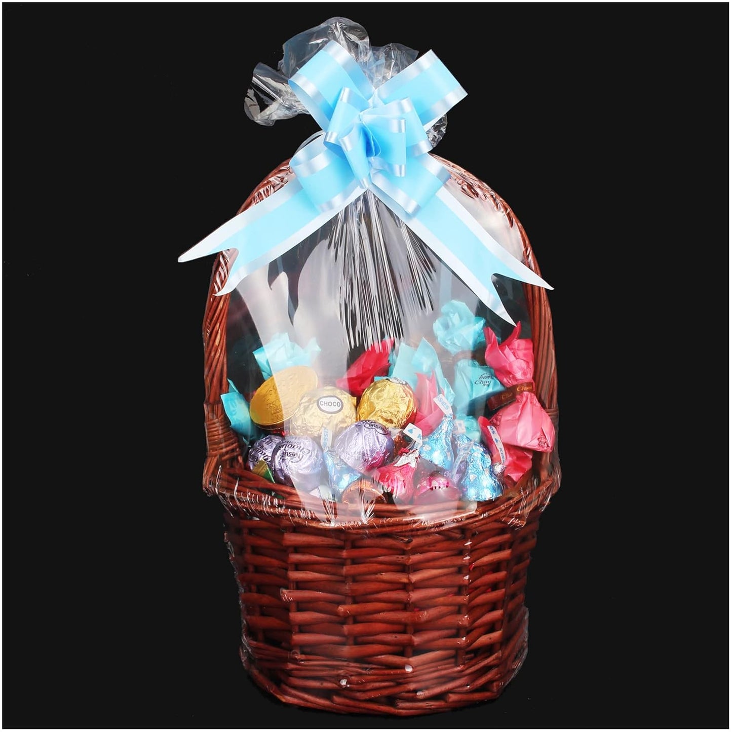 AOUKAR Shrink Wrap Bags for Gift Baskets,20Pcs 24x30 Inches Chear PVC Heat Shrink Bags Cellophane Wrap for Packaging Large Bags for Easter, Holiday, Birthday, and Any Occasion