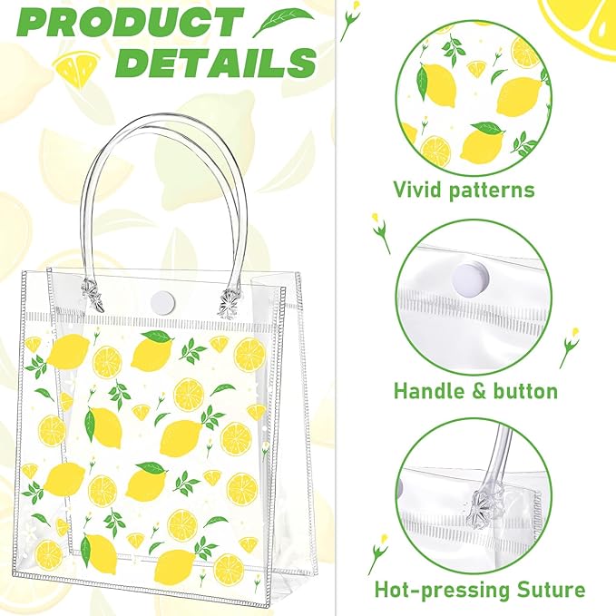 Tioncy 24 Pcs Lemon Party Favor Bags PVC Gift Snacks Bags She Found Her Main Squeeze Bridal Shower Party Favors with Handles Clear Lemon Theme Treat Goodies for Wedding Summer Supplies