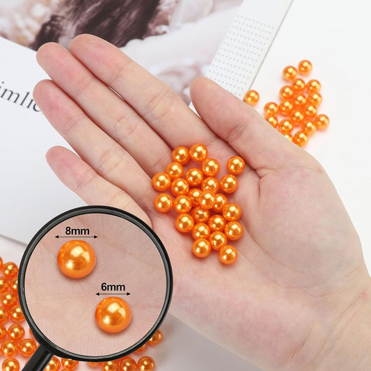 980pcs Undrilled Holeless ABS Faux Pearl Beads for Vase fillers, No Hole Round Pearls for Cosmetic Boxes, DIY Parts, Table Scatter, Wedding, Birthday Party Home Decorating (Orange, 8mm)