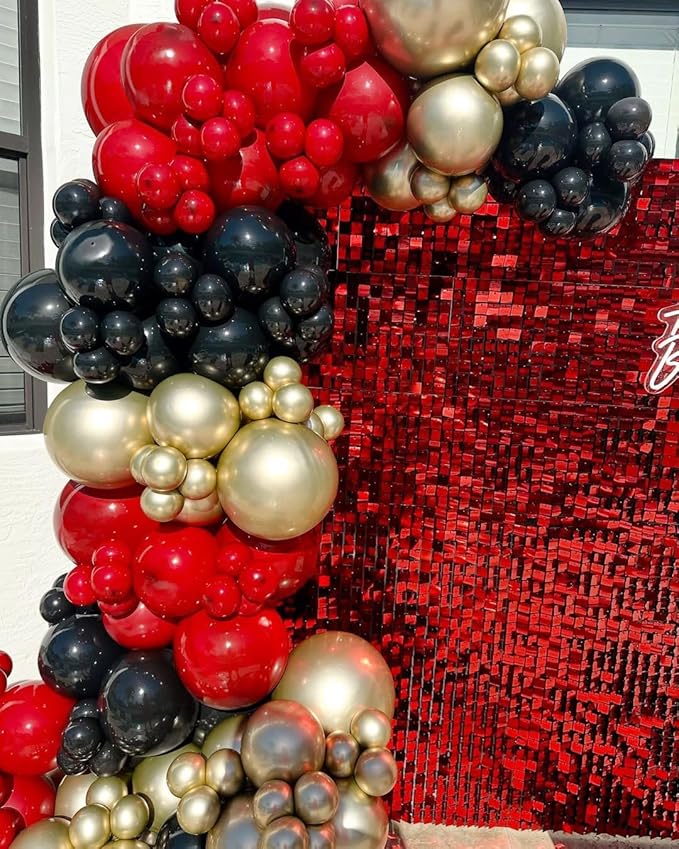 Red Black and Gold Balloons Arch Kit, 162pcs Different Sizes with Black Red Chrome Gold Confetti Balloons for Graduation Prom Movie Night Vegas Casino Hollywood Theme Party Decorations