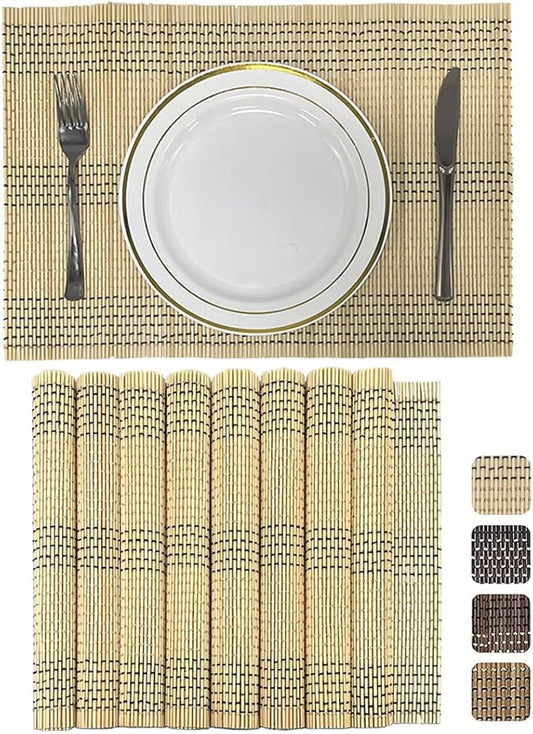 ANDSTAR Set of 8 Pcs Bamboo Placemats Natural Anti-Slip Bamboo Placemats Washable Heat-Resistant Table Mats for Dining Room and Kitchen(Beige)