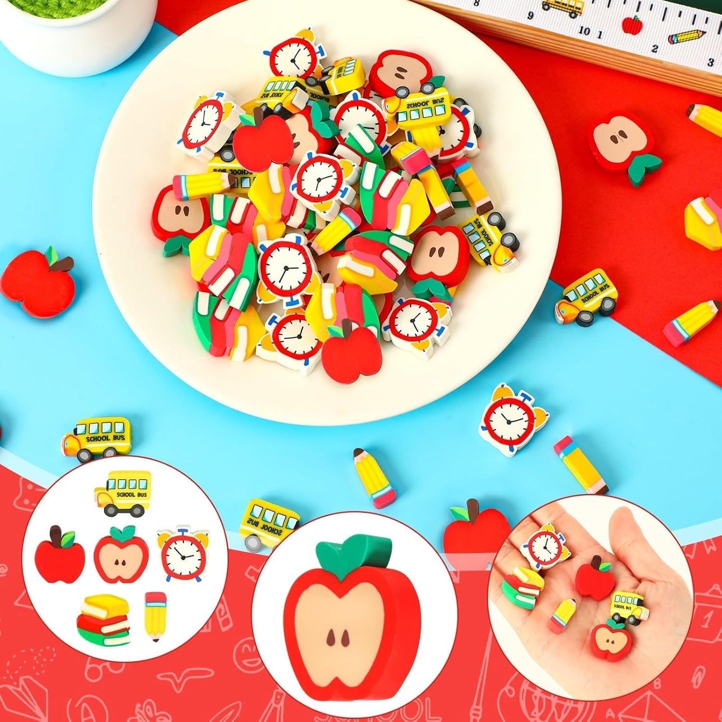 80pcs Back to School Charms,School Clay Embellishments School Table Decorations Scatters Apples Vase Filler for Welcome Back to School Gifts for Students