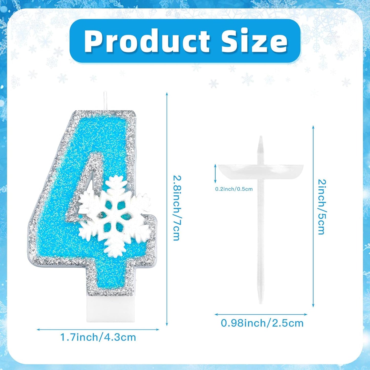 Frozen Themed Birthday Candles Party Decorations, Blue and Silver Number 4 Birthday Candle, Happy Birthday Candle for Cake, Snowflake Cake Topper Decoration for 4th 4 Year Old Party Favor Supplies
