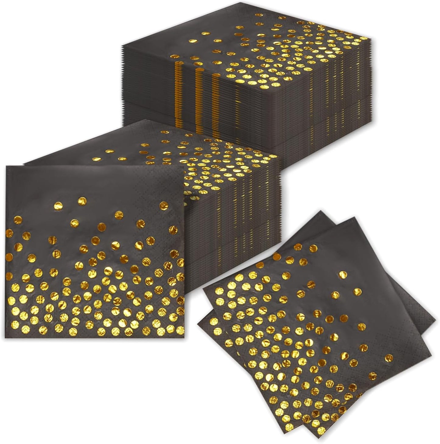 100 Pcs 6.5x6.5 Inch Disposable Black Gold Dot Paper Napkins