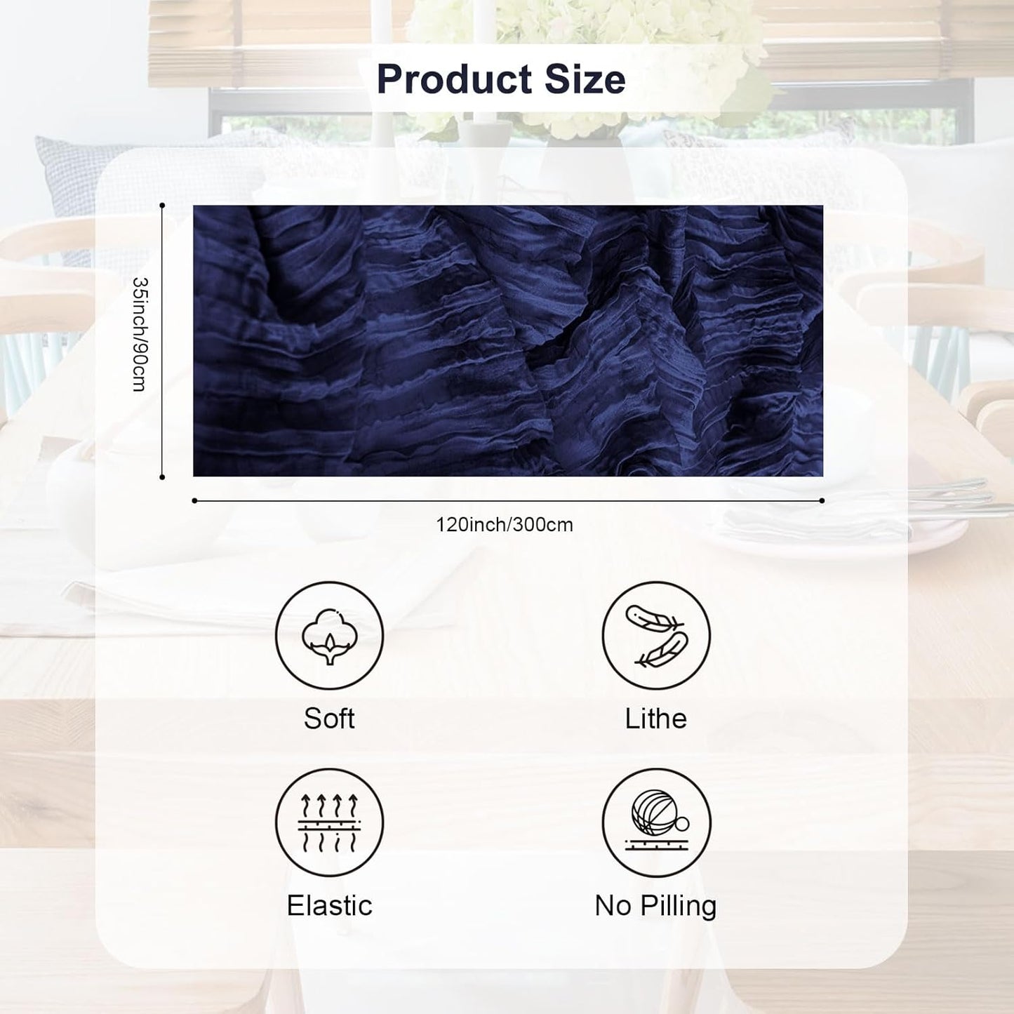 1 Pack Navy Blue Cheesecloth Table Runner 35x120 Inch 10Ft Rustic Gauze Cheese Cloth Table Runner Sheer Cheesecloth Table Runners for Wedding Party Bridal Shower Decoration