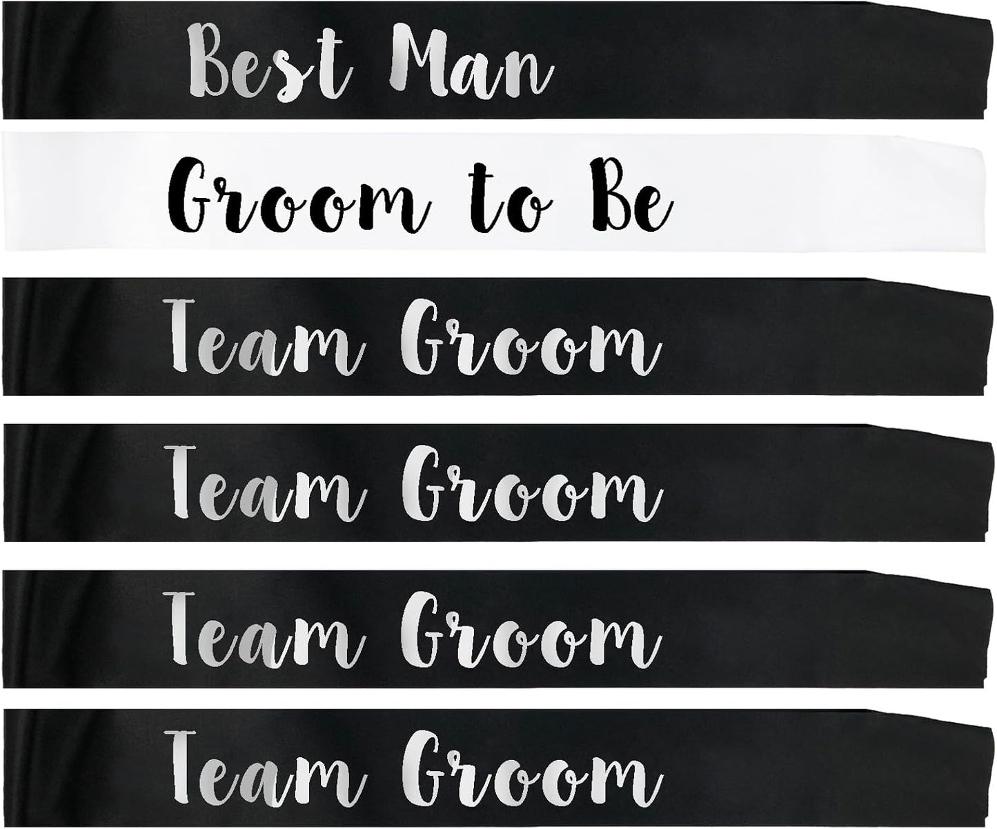 6 PACK Bachelorette Sashes for Groom and Groomsmen, Black Best Men Team Groom Sashes for Men Bachelor Party Decorations Favors Suppiles, Silver Letter