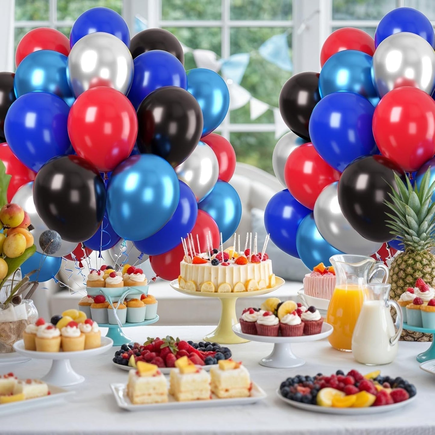 Paready Red Black Blue Balloons Set, 60Pcs Latex Balloons, 12Inch Metallic Blue Silver Balloon Red Black Latex Balloon Helium for Boys Baby Shower Birthday Party Decorations