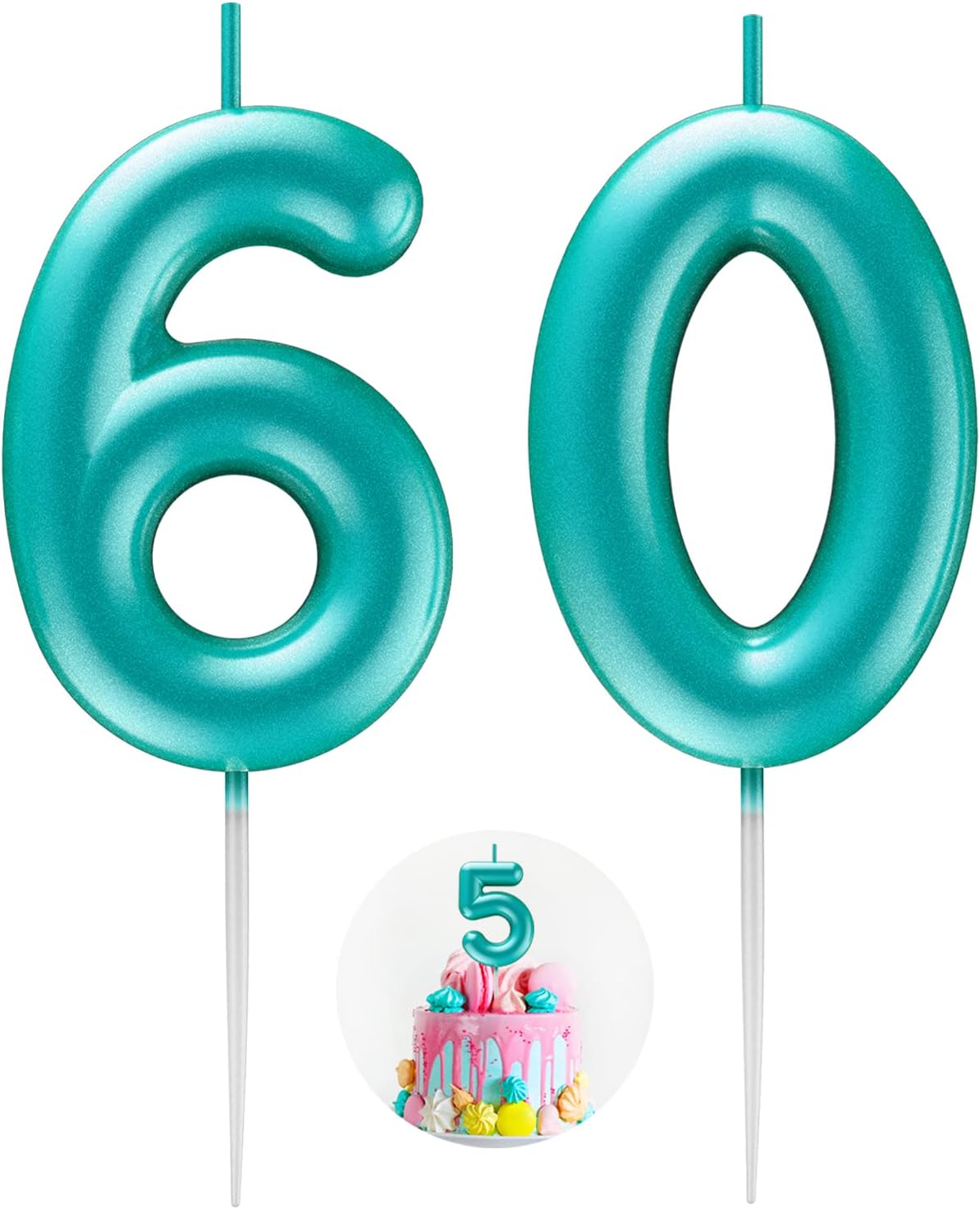 Blue Number 60 Candle Happy Birthday 3D Number Candles for Birthday Cake Party Decoration Wedding Anniversary Celebration Supplies