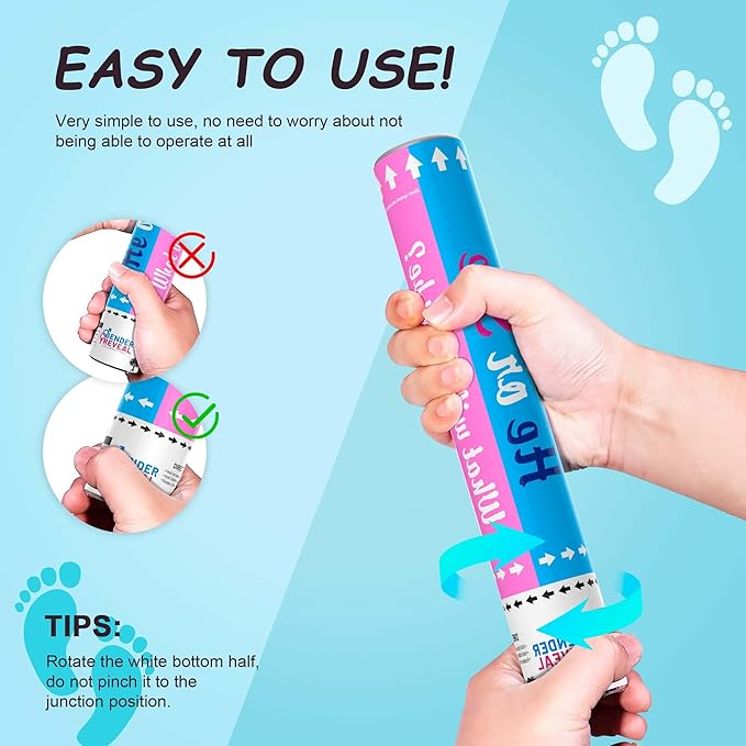 POPUPARTY Gender Reveal Confetti Cannon | No Powder Confetti Poppers | Ideal for Baby boy Gender Reveal Decoration (6 blue)
