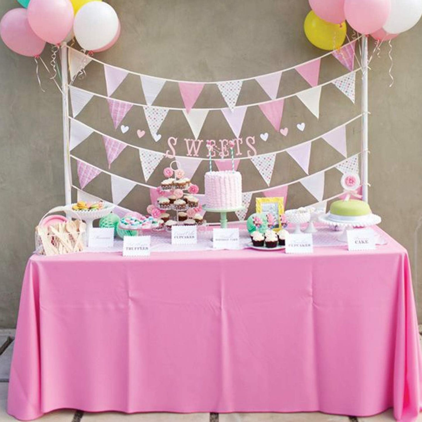Childom 3 Pack Plastic Tablecloths for Rectangle Tables 54" x 108" Pink Disposable Table Cloths for 6 to 8 Foot Tables Indoor or Outdoor Parties Birthday Wedding Christmas Anniversary Buffet Table