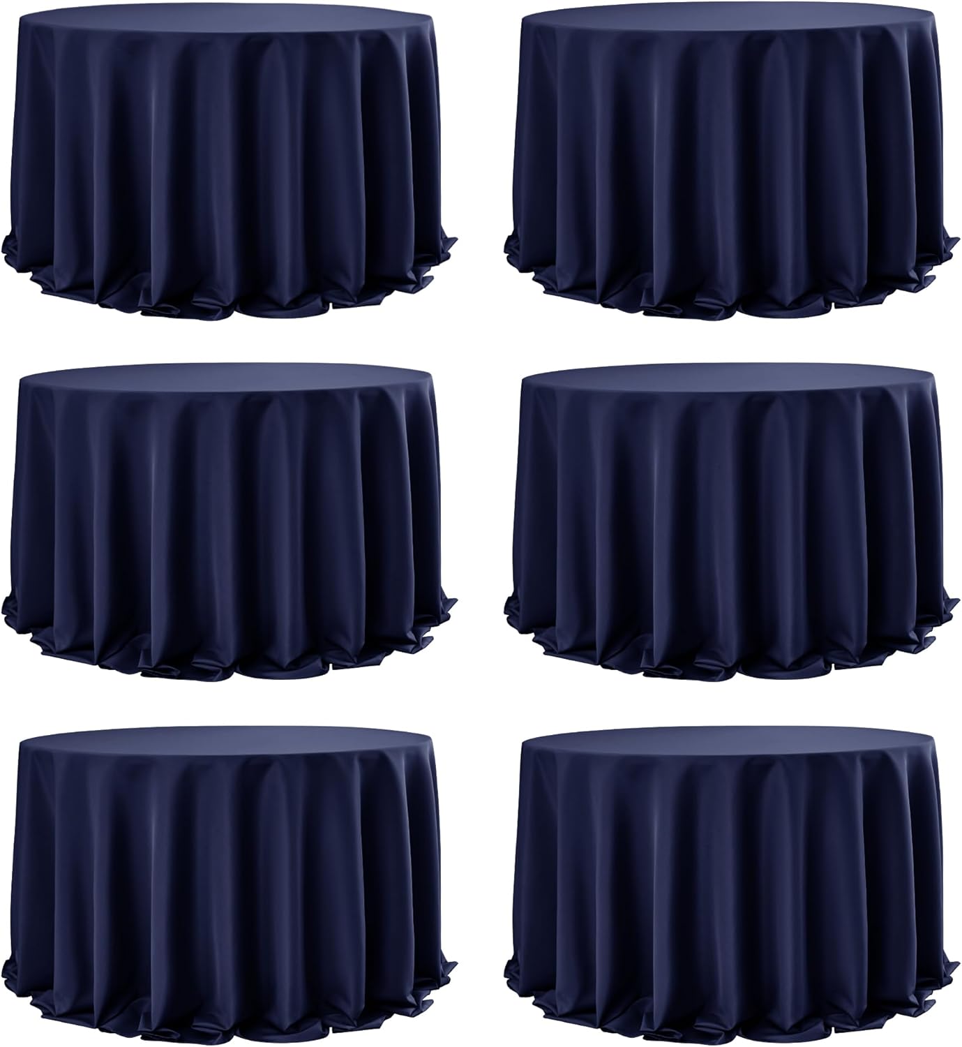 6-Pack Navy Blue Round Tablecloths, 132 Inches, Stain-Resistant Polyester for 6-8 Ft Round Tables - Washable Table Covers for Weddings, Banquets, Birthday Parties, Events