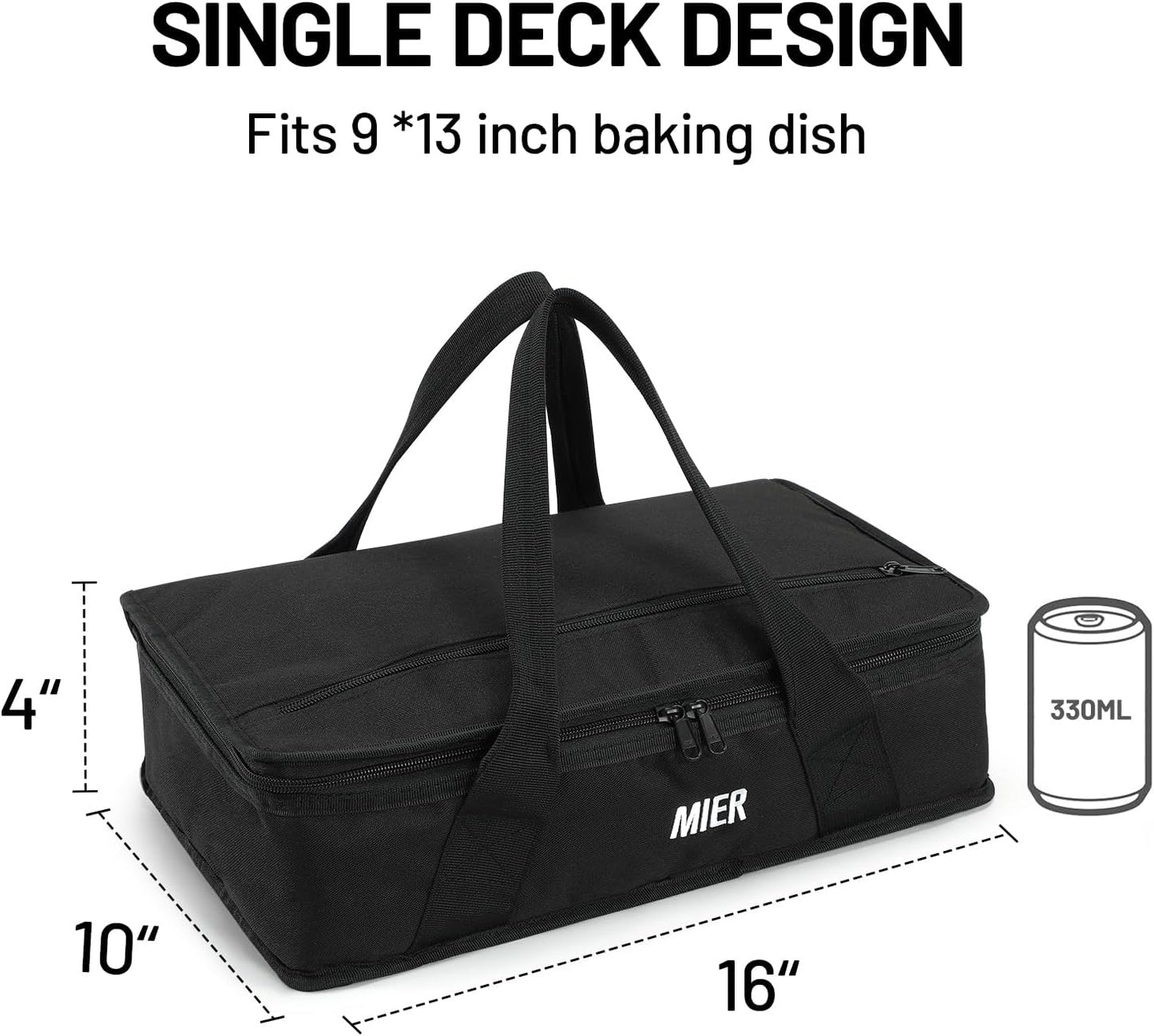 MIER Insulated Casserole Carrier for Hot or Cold Food Thermal Food Carrier Bag for Lasagna Potluck Parties Picnic Cookouts, Fits 9"x13" Baking Dish/Foil Pan, Black