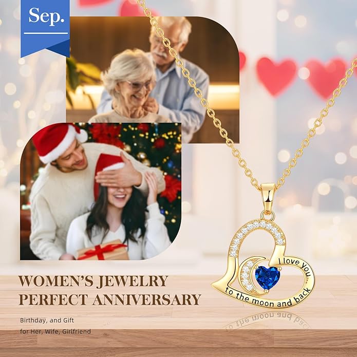 Anniversary Necklace for Women Birthstone Jewelry for Wife Gifts for Her Wife Birthday Gift Ideas Anniversary for Girlfriend I love you to the moon and back Necklaces Filled 925 Sterling Sliver