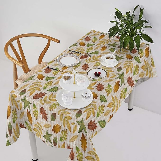 YCness Autumn Maple Leaves Tablecloth, Thanksgiving Autumn Harvest Watercolor Ginkgo Biloba Abstract Geometry Leaves Table Cover for Party Picnic Dinner Decor 60x110 Inch Rectangle