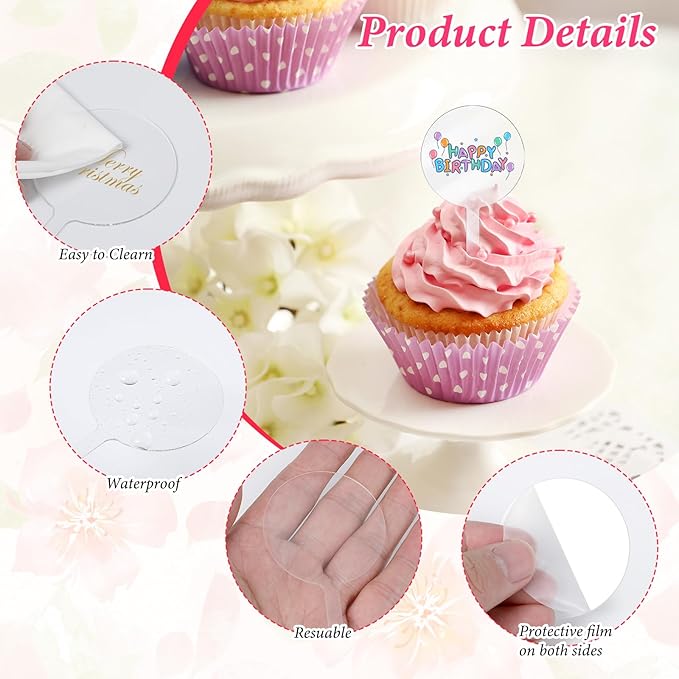 30Pcs 4 Inch Circle Acrylic Blank Custom Cupcake Topper, DIY Clear Blank Personalized Cupcake Topper for Birthday Party, Valentines, Easter, Wedding, Baby Shower Cake Decoration