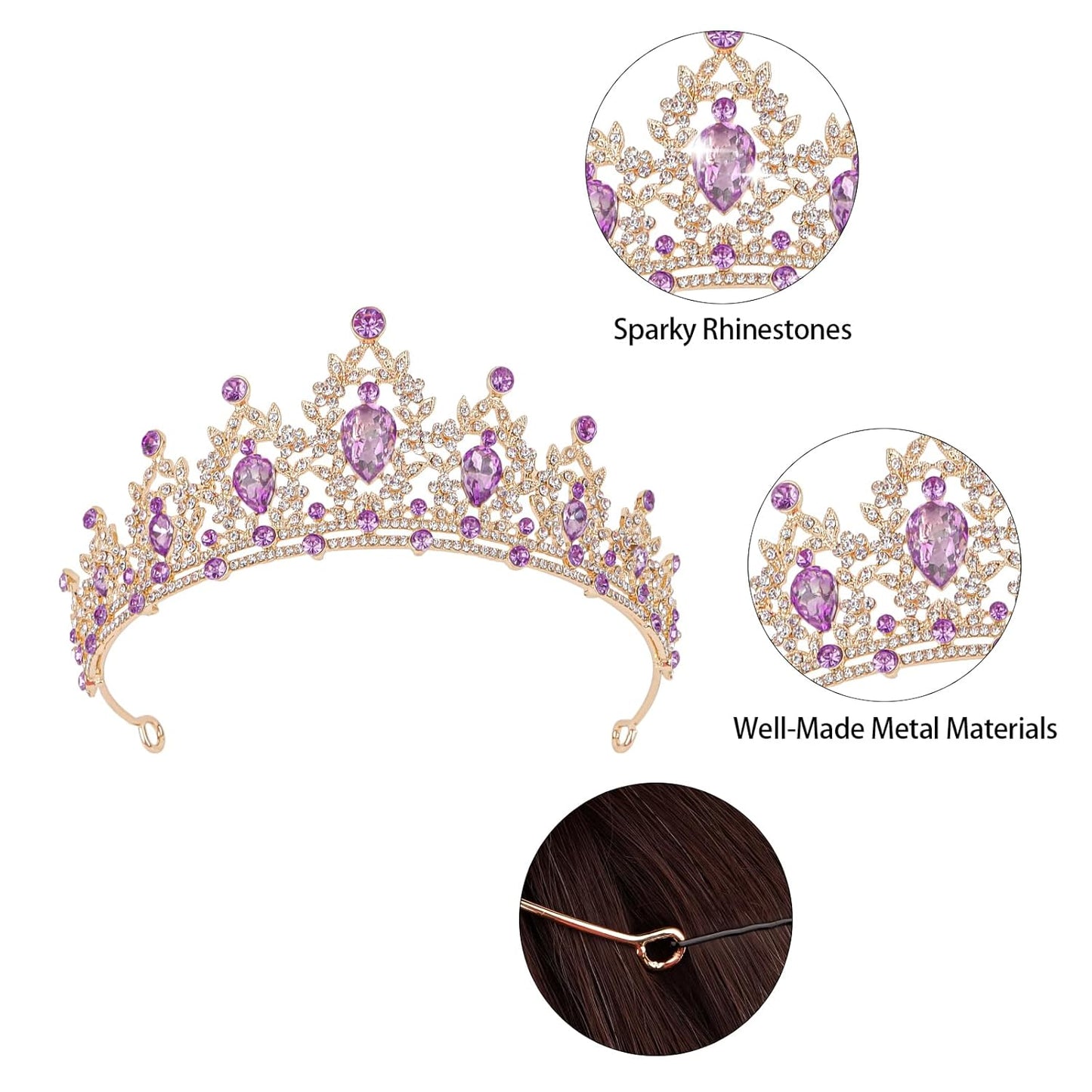 CAVETEE Purple Crown for Women, Queen Tiara, Crystal Headband, Hair Accessory, 1 Count (Pack of 1), Adult, Female, Prom, Birthday, 1 Item, 1 Piece, 1 Set