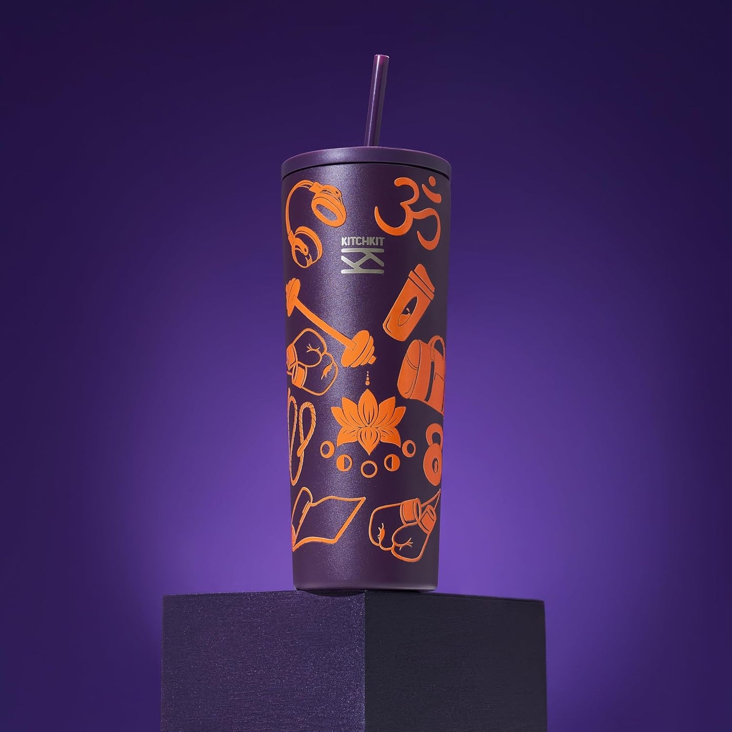 750ml (25oz) Insulated Tumbler with Straw, Flip Lid & Bonus Sticker Pack – Stainless Steel Reusable Travel Cup (Velvet Plum)