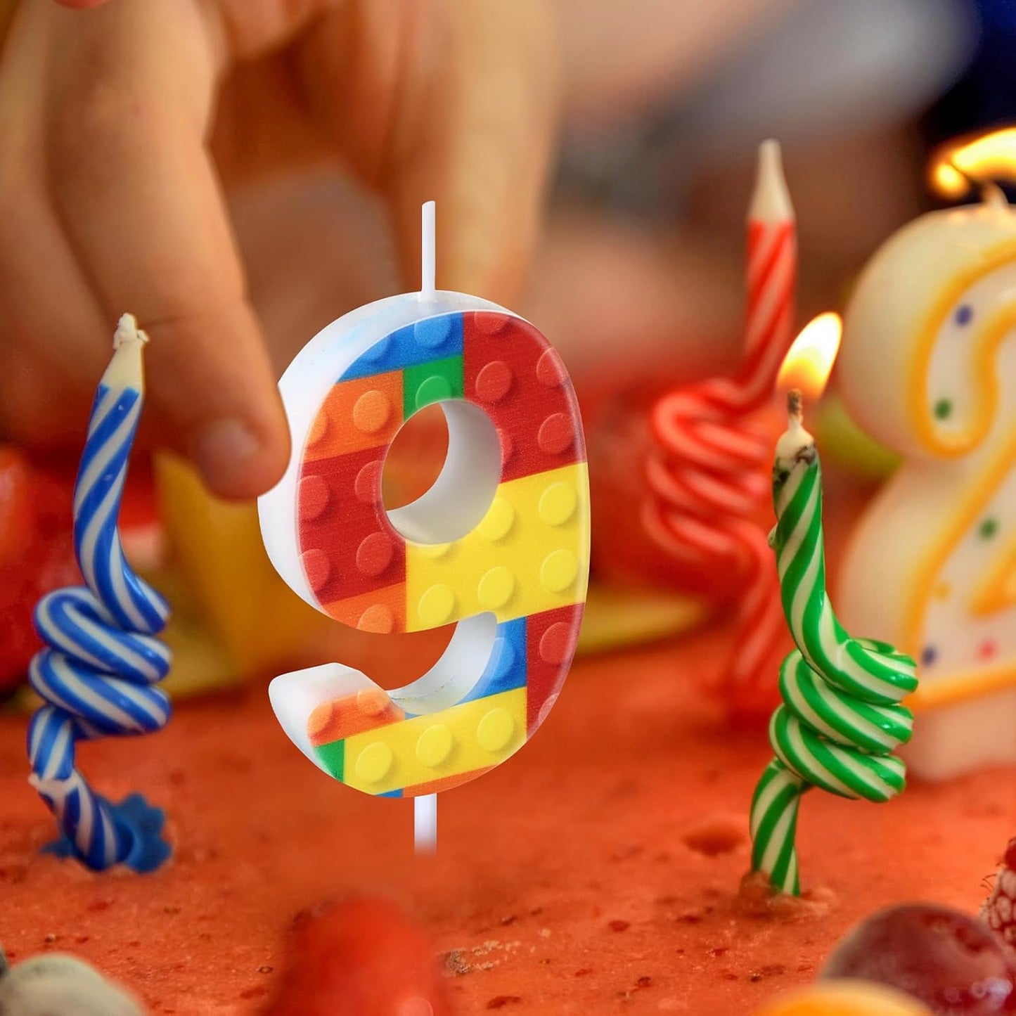 Building Block Number 0-9 Birthday Cake Candle Numeral Birthday Sparkler Candles for Building Block Cake Topper for Party Decorations Supplies(Number 9)