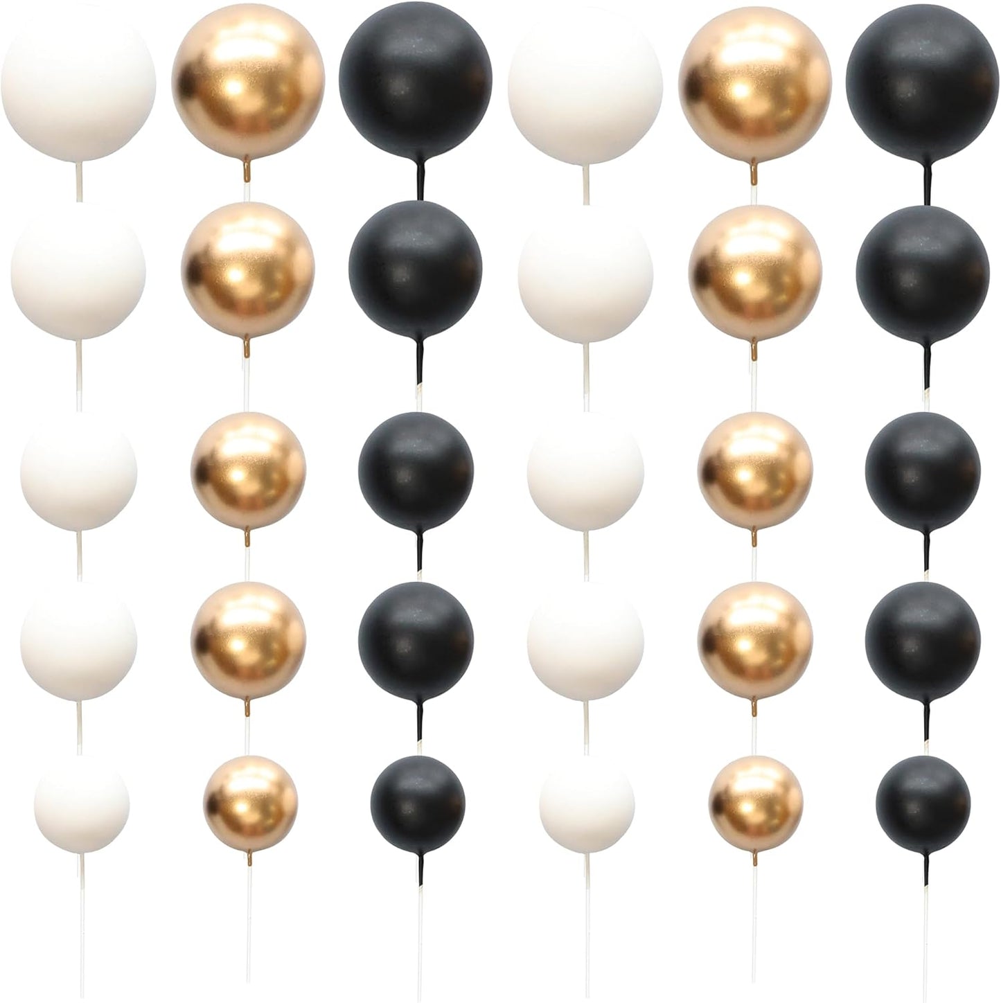 Ephlyn 30Pcs Ball Cake Topper Ball Cake Picks Colorful Pearl Ball Shaped Cupcake Insert Cake Topper for Bear Theme Birthday Party Favors Wedding Decoration Light Gold Black White