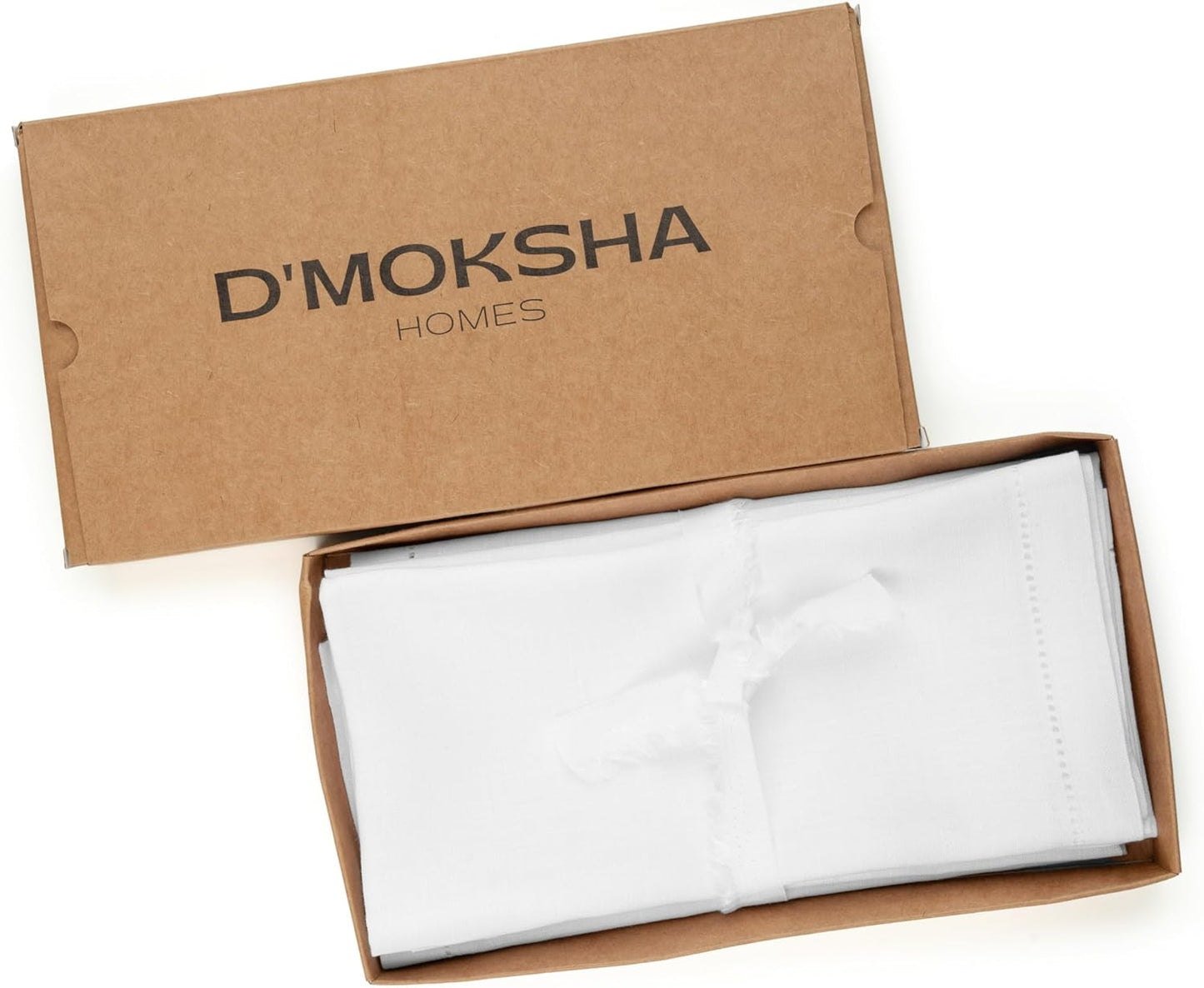 D'Moksha Homes White Linen Napkins Set of 8 - Classic Hemstitch 100% Pure Linen Hemstitch Dinner Napkins 20 x 20 Inch for Fall, Thanksgiving, Christmas, Holiday - Handcrafted and Machine Washable