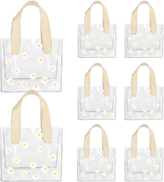 Whaline 12Pcs Clear PVC Gift Bags with Handle Bridesmaid Gift Bags Cute Daisy Flower Reusable Transparent Party Favor Bag Goodie Treat Bag for Mother's Day Wedding Birthday Baby Shower Party Supplies