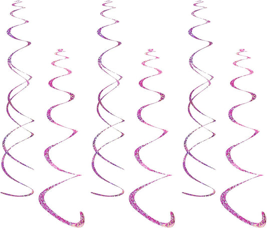 Fumwase 30PCS Hanging Swirl Party Decorations Shinny Foil Plastic Party Streamer for Ceiling Ornament Set for Home School Birthday Wedding Halloween Decorations (Pink)