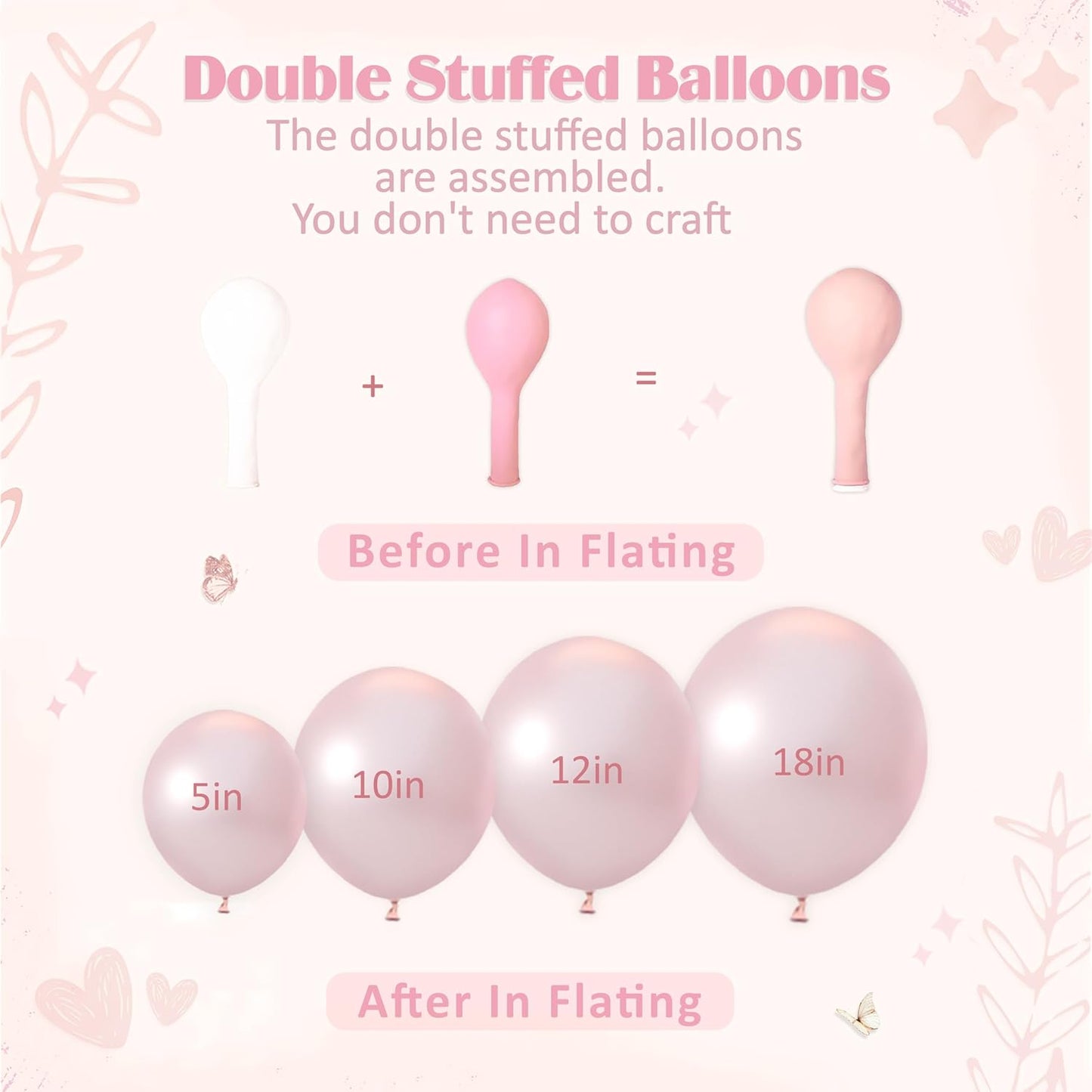 Pink Balloon Arch Kit, 108Pcs Double Stuffed Balloon Arch Garland Kit Include Pearl Pink Macaron Pink White Balloons Clear Balloons for Birthday Wedding Baby Shower Bridal Party Decorations