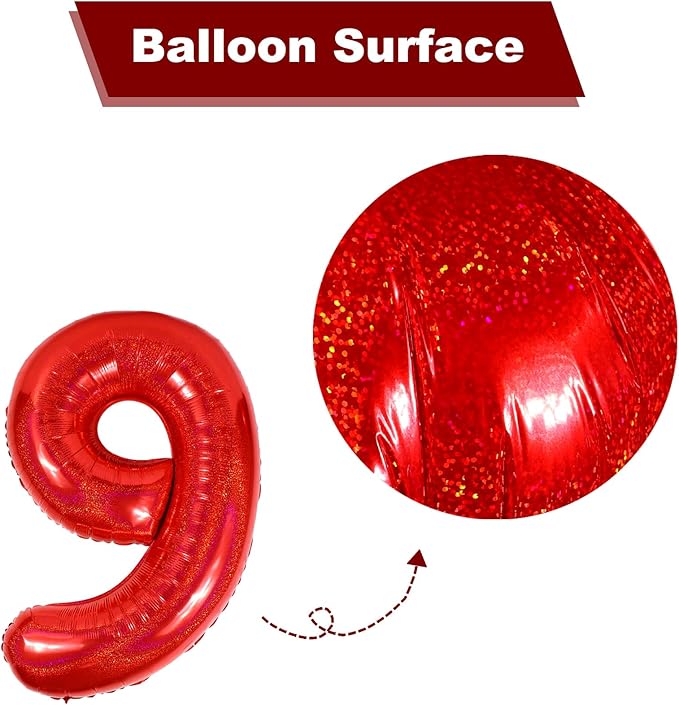 Laser Red 6 Balloon, Number Balloons 40 Inch, 6th Balloons for Birthday Decorations, Laser Red Party Supplies 6 Birthday Balloon, Number 6 Balloon
