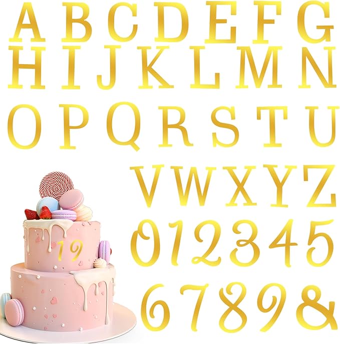 37 Pcs Acrylic Cake Letters, Gold Cake Letters Topper, DIY Personalized Name Cakes Toppers with A-Z Letter Custom Birthday Party 0-9 Number Cakes Decoration for Wedding Anniversary Baby Shower