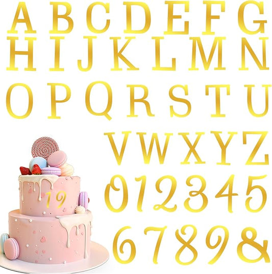 37 Pcs Acrylic Cake Letters, Gold Cake Letters Topper, DIY Personalized Name Cakes Toppers with A-Z Letter Custom Birthday Party 0-9 Number Cakes Decoration for Wedding Anniversary Baby Shower