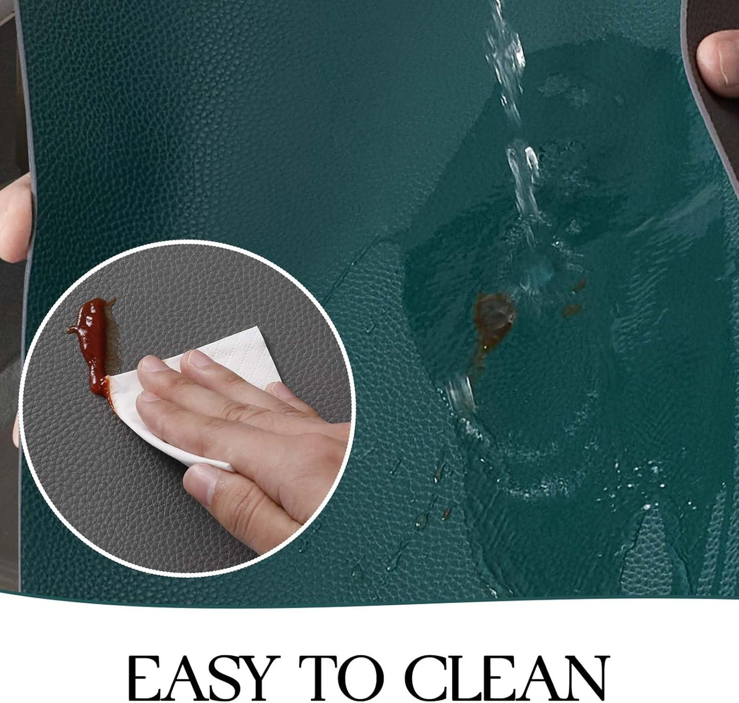 MOSAYT Vinyl Placemats Set of 6, Heat Resistant Place Mats 100% Waterproof Washable & Wipeable Faux Leather Reversible Table Mats for Kitchen Dining Party Indoor Outdoor, 12" x 17", Grey/Teal