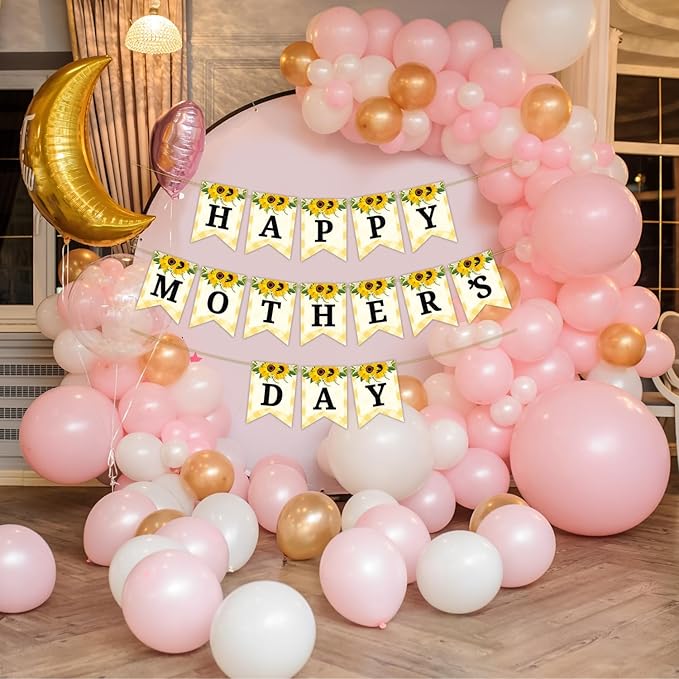 Happy Mother's Day Banner Set Decoration for Mother's Day Party Decorations Backdrop Garland for Mom Glitter Garland Photo Props (Yellow Sunflower)