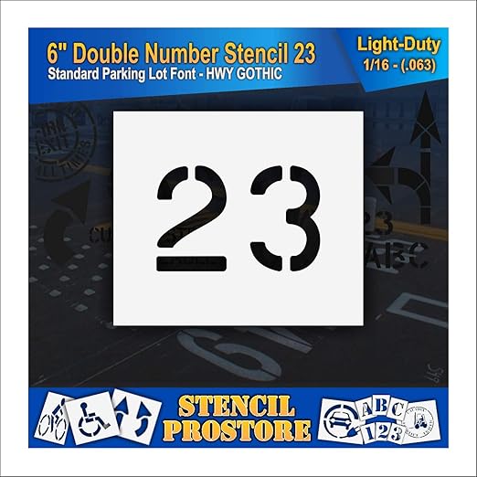 Pavement, Curb, and WheelStop Stencils - 6 inch Double Number Stencil - (23) - 6" x 9" x 1/16" (63 mil) - Light-Duty